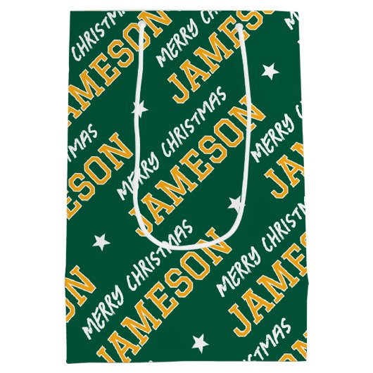 Sac Cadeau Moyen Joyeux Noël Nom Typographie Vert Jaune (Dos)