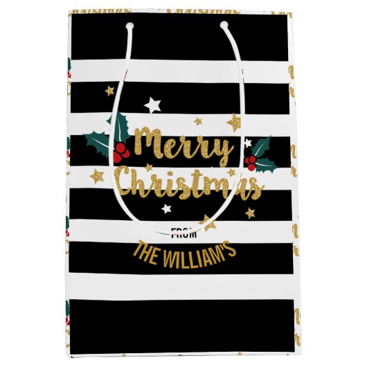 Sac Cadeau Moyen Joyeux Noël Parties scintillant or tendance Design (Devant)