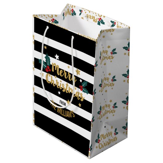 Sac Cadeau Moyen Joyeux Noël Parties scintillant or tendance Design (Dos Angle)