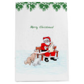 Sac Cadeau Moyen Joyeux Noël! Père Noël avec chat et chien (Devant)