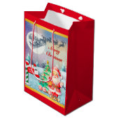 Sac Cadeau Moyen Joyeux Noël Père Noël, Sleigh, Reindeer, Snowflake (Devant Angle)