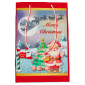 Sac Cadeau Moyen Joyeux Noël Père Noël, Sleigh, Reindeer, Snowflake (Devant)