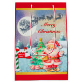 Sac Cadeau Moyen Joyeux Noël Père Noël, Sleigh, Reindeer, Snowflake (Dos)