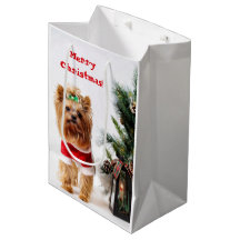 Joyeux Noël Père Noël Yorkie avec arbre de Noël