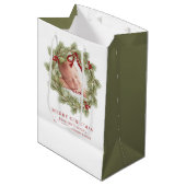Sac Cadeau Moyen Joyeux Noël Photo Aquarelle Verdure Wreath (Devant Angle)