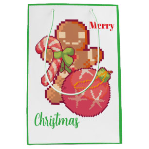 Sac Cadeau Moyen Joyeux Noël Pixelart, Pixel Art 