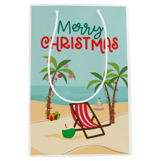 Sac Cadeau Moyen Joyeux Noël Plage (Devant)