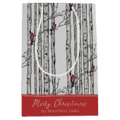 Sac Cadeau Moyen Joyeux Noël Rouge Cardinal Oiseau & Birch Tree (Devant)