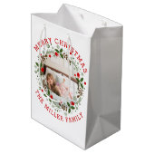 Sac Cadeau Moyen Joyeux Noël rouge, fêtes à fleurs (Dos Angle)