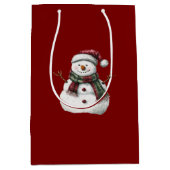 Sac Cadeau Moyen Joyeux Noël Rouge Vert Snowman (Devant)