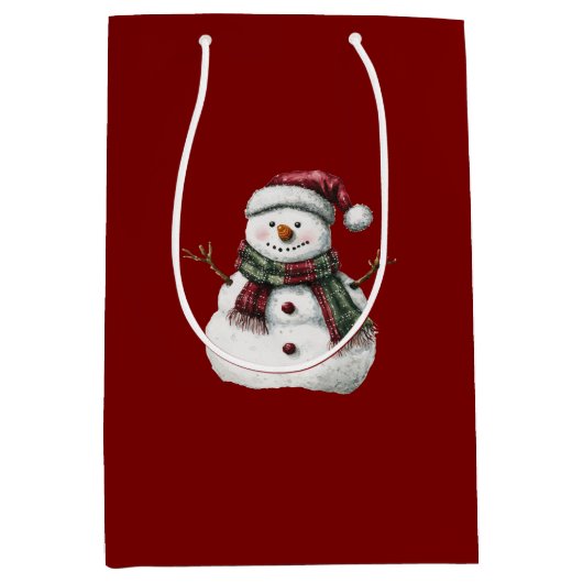 Sac Cadeau Moyen Joyeux Noël Rouge Vert Snowman (Devant)