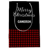 Sac Cadeau Moyen Joyeux Noël Rustique Rouge & Buffalo noir Plaid (Devant)