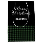 Sac Cadeau Moyen Joyeux Noël Rustique Vert & Noir Buffalo Plaid (Devant)