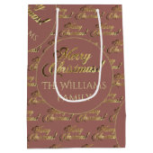 Sac Cadeau Moyen Joyeux Noël Script Elegant Rose Gold Ajouter un no (Dos)