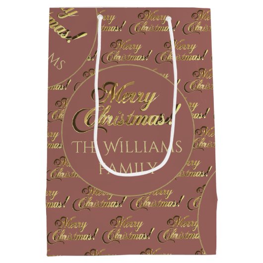 Sac Cadeau Moyen Joyeux Noël Script Elegant Rose Gold Ajouter un no (Dos)