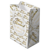 Sac Cadeau Moyen Joyeux Noël Script Elegant White Gold Ajouter un n (Dos Angle)