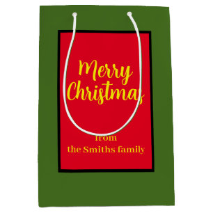Sac Cadeau Moyen Joyeux Noël Vert et Rouge Minimal