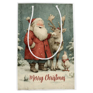 Sac Cadeau Moyen Joyeux Noël Vintage Père Noël & Reindeer