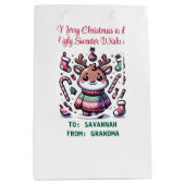 Sac Cadeau Moyen Joyeux Noël & Vœux de Pull Moche Renne (Devant)