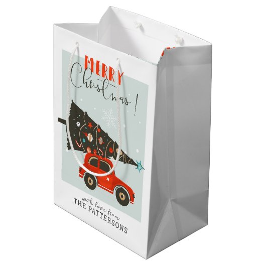 Sac Cadeau Moyen Joyeux Noël Whimsical Car Tree personnalisé (Dos Angle)