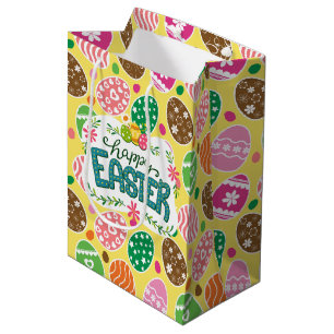 Sac Cadeau Moyen Joyeux OEufs de Pâques colorés Motif Jaune de Pâqu