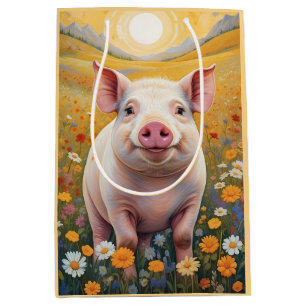 Sac Cadeau Moyen Joyeux Petit Cochon Sunny Daisy Field