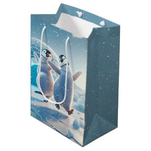 Sac Cadeau Moyen Joyeux Pingouins de Noël dansant
