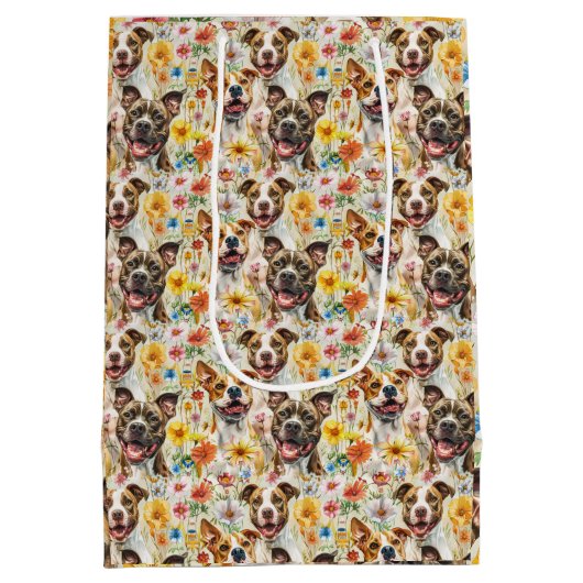 Sac Cadeau Moyen Joyeux Pitbull Chiens, Pit Bulls (Dos)