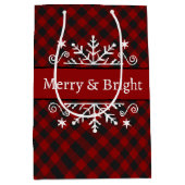 Sac Cadeau Moyen Joyeux plaid et flocon de neige brillant (Devant)