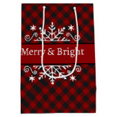 Sac Cadeau Moyen Joyeux plaid et flocon de neige brillant (Dos)