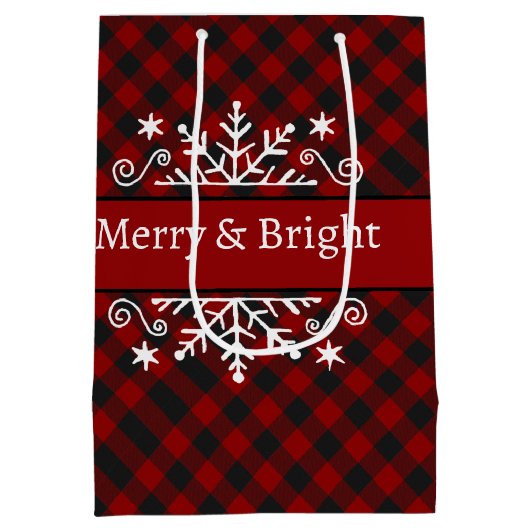 Sac Cadeau Moyen Joyeux plaid et flocon de neige brillant (Dos)