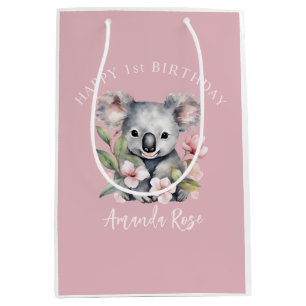 Sac Cadeau Moyen Joyeux premier anniversaire Koala aquarelle