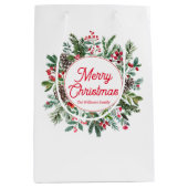 Sac Cadeau Moyen joyeux rouge Noël aquarelle vacances verdure (Devant)