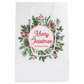 Sac Cadeau Moyen joyeux rouge Noël aquarelle vacances verdure (Dos)