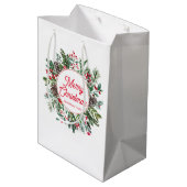 Sac Cadeau Moyen joyeux rouge Noël aquarelle vacances verdure (Dos Angle)