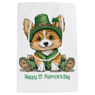 Sac Cadeau Moyen Joyeux Saint Patrick's Day Corgi Chien