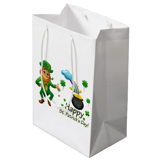 Sac Cadeau Moyen Joyeux Saint Patrick's Day Leprechaun Arc-en-ciel  (Dos Angle)