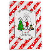 Sac Cadeau Moyen Joyeux sapin de Noël 2 caniche (blanc) chien migno (Devant)