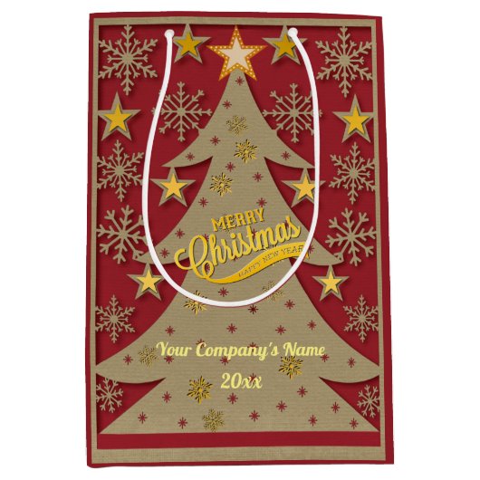 Sac Cadeau Moyen Joyeux sapin de Noël, flocon de neige et silhouett (Devant)