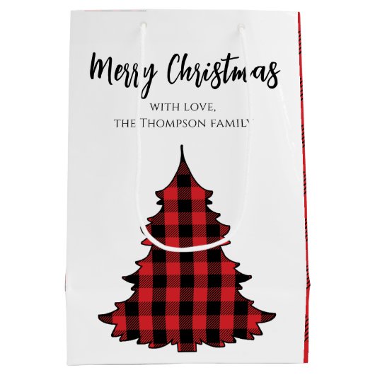 Sac Cadeau Moyen Joyeux sapin de Noël Simple Buffalo Check Motif (Dos)
