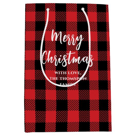 Sac Cadeau Moyen Joyeux sapin de Noël Simple Buffalo Check Motif (Devant)