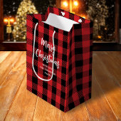 Sac Cadeau Moyen Joyeux sapin de Noël Simple Buffalo Check Motif