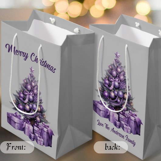 Sac Cadeau Moyen Joyeux sapin de Noël violet