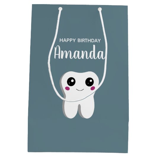 Sac Cadeau Moyen Joyeux Sourire Dental Tooth mignonne Anniversaire (Dos)