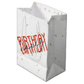 Sac Cadeau Moyen Joyeux texte d'anniversaire avec Gold Confetti (Devant Angle)