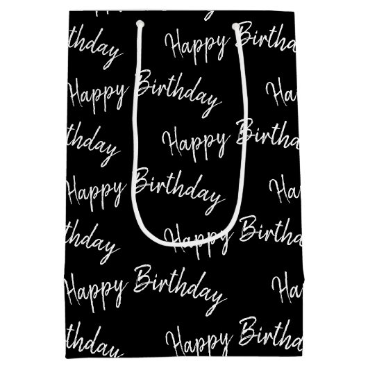Sac Cadeau Moyen Joyeux texte d'anniversaire en noir (Dos)