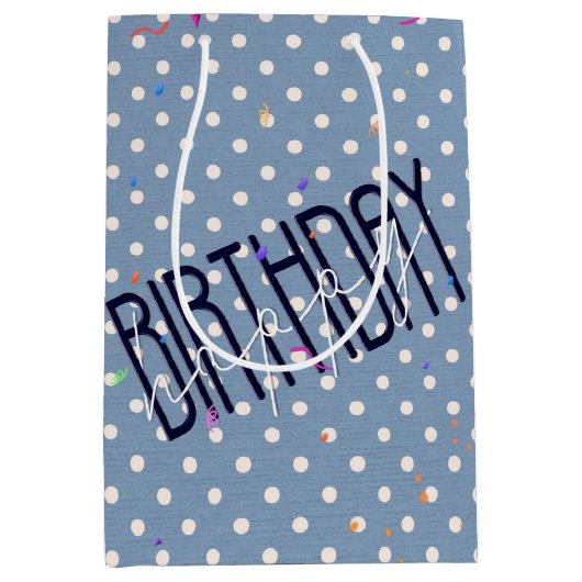 Sac Cadeau Moyen Joyeux texte d'anniversaire en Pois (Devant)
