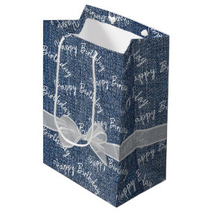 Sac Cadeau Moyen Joyeux Texte D'Anniversaire Sur Denim