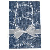 Sac Cadeau Moyen Joyeux Texte D'Anniversaire Sur Denim (Devant)