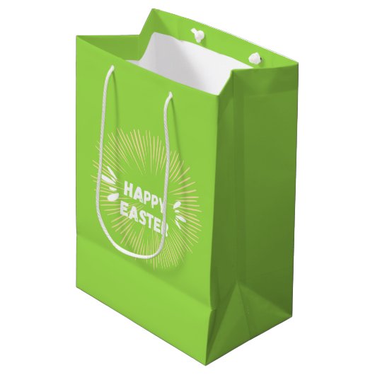 Sac Cadeau Moyen Joyeux texte de Pâques sur vert (Devant Angle)